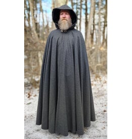 Cloakmakers.com 5912-Heathered Grey Wool Blend Cloak w/ Black Velvet Hood Lining & Triple Medallion Clasp