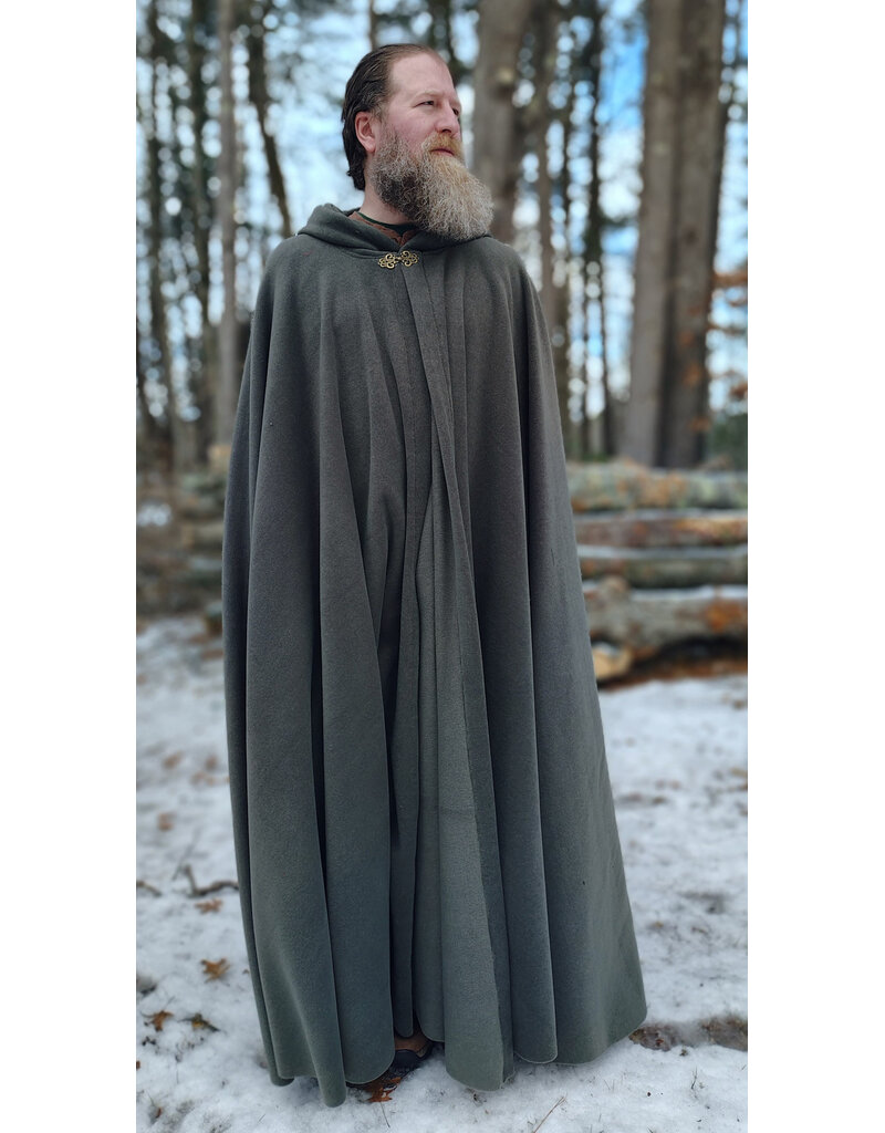 Cloakmakers.com 5912-Heathered Grey Wool Blend Cloak w/ Black Velvet Hood Lining & Triple Medallion Clasp