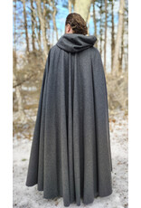 Cloakmakers.com 5912-Heathered Grey Wool Blend Cloak w/ Black Velvet Hood Lining & Triple Medallion Clasp