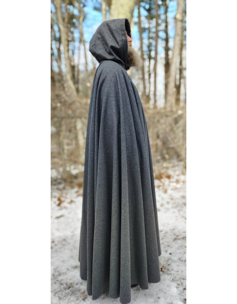 Cloakmakers.com 5912-Heathered Grey Wool Blend Cloak w/ Black Velvet Hood Lining & Triple Medallion Clasp