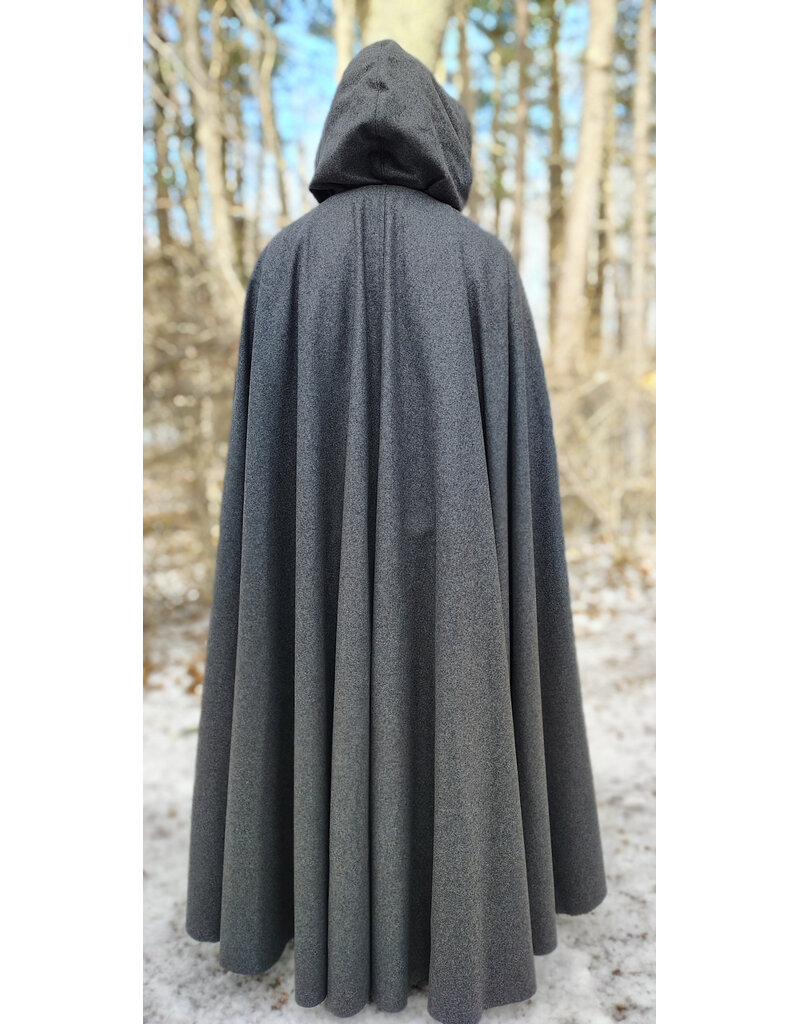 Cloakmakers.com 5912-Heathered Grey Wool Blend Cloak w/ Black Velvet Hood Lining & Triple Medallion Clasp