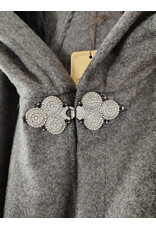 Cloakmakers.com 5912-Heathered Grey Wool Blend Cloak w/ Black Velvet Hood Lining & Triple Medallion Clasp