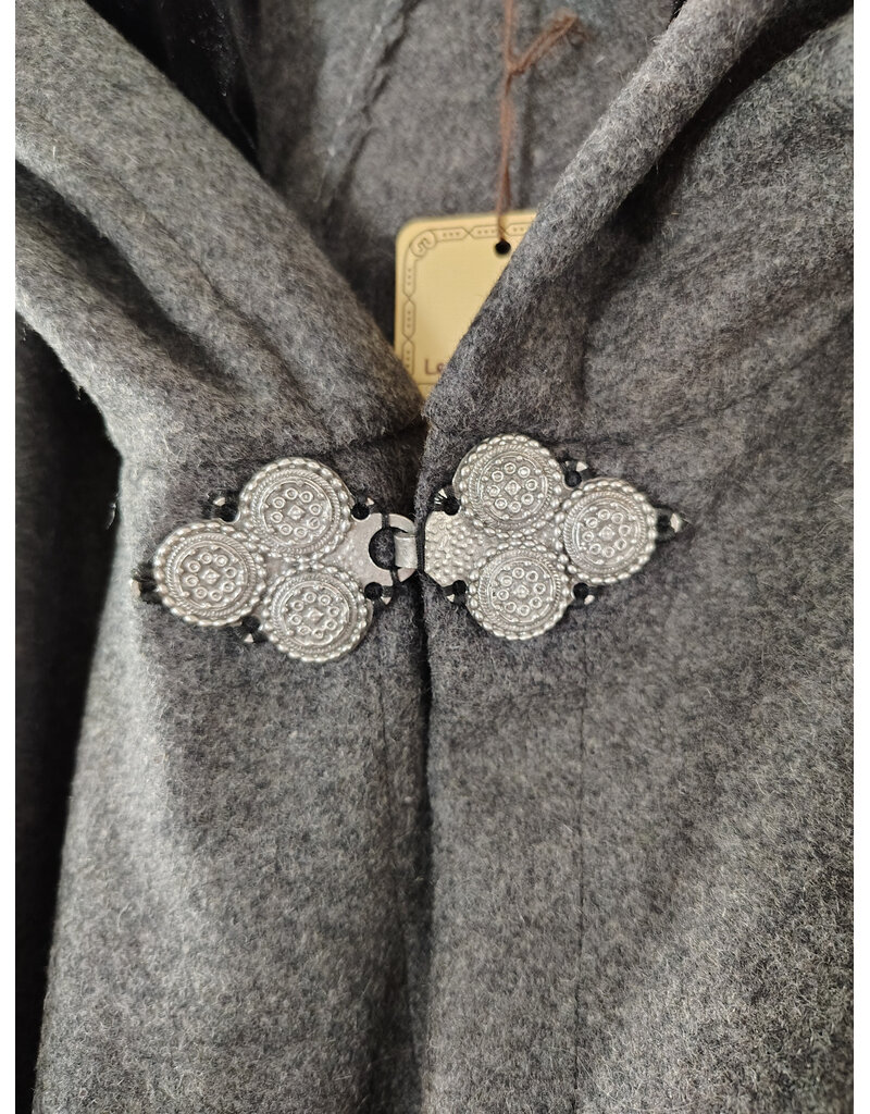 Cloakmakers.com 5912-Heathered Grey Wool Blend Cloak w/ Black Velvet Hood Lining & Triple Medallion Clasp