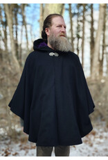 Cloakmakers.com 5913-Washable Black Wool Cloak w/ Purple Velveteen Hood Lining & Pockets and Gothic Rose Clasp