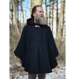 Cloakmakers.com 5913-Washable Black Wool Cloak w/ Purple Velveteen Hood Lining & Pockets and Gothic Rose Clasp