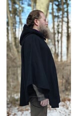 Cloakmakers.com 5913-Washable Black Wool Blend Cloak w/ Purple Velveteen Hood Lining & Pockets and Gothic Rose Clasp
