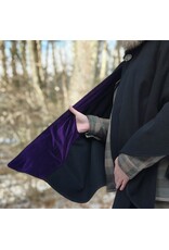 Cloakmakers.com 5913-Washable Black Wool Cloak w/ Purple Velveteen Hood Lining & Pockets and Gothic Rose Clasp