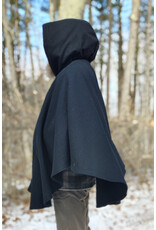 Cloakmakers.com 5913-Washable Black Wool Cloak w/ Purple Velveteen Hood Lining & Pockets and Gothic Rose Clasp