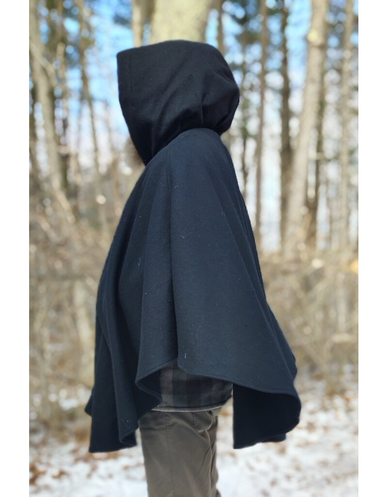 Cloakmakers.com 5913-Washable Black Wool Cloak w/ Purple Velveteen Hood Lining & Pockets and Gothic Rose Clasp