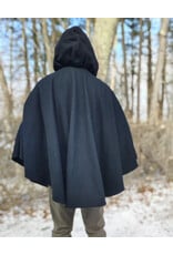 Cloakmakers.com 5913-Washable Black Wool Blend Cloak w/ Purple Velveteen Hood Lining & Pockets and Gothic Rose Clasp