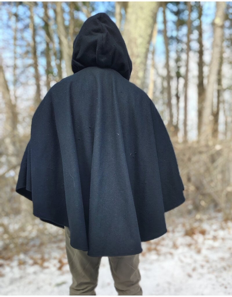 Cloakmakers.com 5913-Washable Black Wool Blend Cloak w/ Purple Velveteen Hood Lining & Pockets and Gothic Rose Clasp