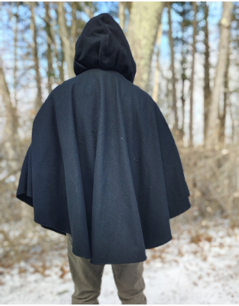 Cloakmakers.com 5913-Washable Black Wool Cloak w/ Purple Velveteen Hood Lining & Pockets and Gothic Rose Clasp