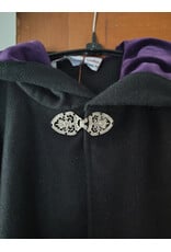 Cloakmakers.com 5913-Washable Black Wool Blend Cloak w/ Purple Velveteen Hood Lining & Pockets and Gothic Rose Clasp