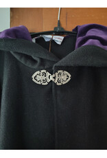 Cloakmakers.com 5913-Washable Black Wool Cloak w/ Purple Velveteen Hood Lining & Pockets and Gothic Rose Clasp