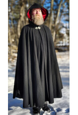 Cloakmakers.com 5916-Washable Black Wool Blend Cloak w/ Red Velvet Hood Lining & Triple Medallion Clasp