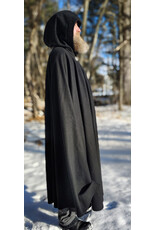 Cloakmakers.com 5916-Washable Black Wool Blend Cloak w/ Red Velvet Hood Lining & Triple Medallion Clasp