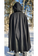 Cloakmakers.com 5916-Washable Black Wool Cloak w/ Red Velvet Hood Lining & Triple Medallion Clasp