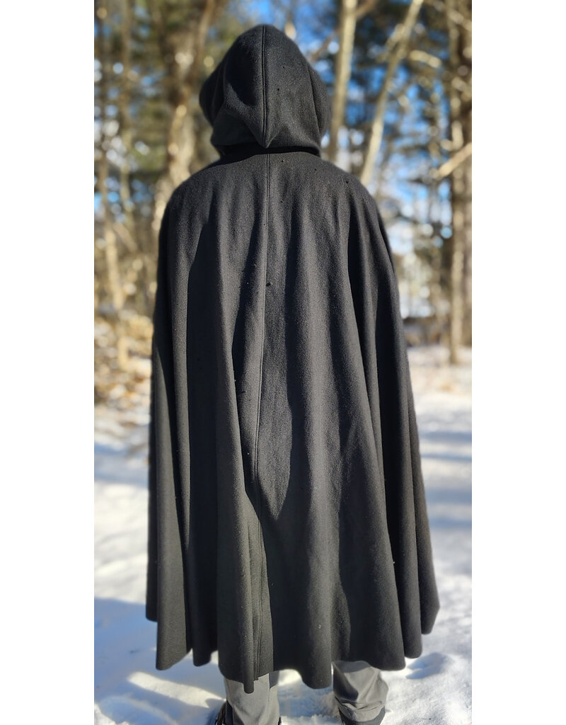 Cloakmakers.com 5916-Washable Black Wool Blend Cloak w/ Red Velvet Hood Lining & Triple Medallion Clasp
