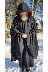 Cloakmakers.com 5916-Washable Black Wool Blend Cloak w/ Red Velvet Hood Lining & Triple Medallion Clasp