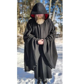 Cloakmakers.com 5916-Washable Black Wool Blend Cloak w/ Red Velvet Hood Lining & Triple Medallion Clasp