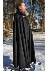 Cloakmakers.com 5916-Washable Black Wool Cloak w/ Red Velvet Hood Lining & Triple Medallion Clasp