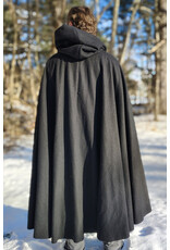 Cloakmakers.com 5916-Washable Black Wool Cloak w/ Red Velvet Hood Lining & Triple Medallion Clasp