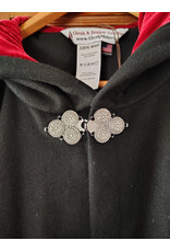 Cloakmakers.com 5916-Washable Black Wool Cloak w/ Red Velvet Hood Lining & Triple Medallion Clasp