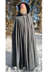Cloakmakers.com 5917-Grey Wool Blend Cloak w/ Blue Velvet Hood Lining & Triple Medallion Clasp
