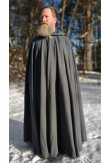 Cloakmakers.com 5917-Grey Wool Blend Cloak w/ Blue Velvet Hood Lining & Triple Medallion Clasp