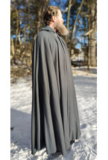 Cloakmakers.com 5917-Grey Wool Blend Cloak w/ Blue Velvet Hood Lining & Triple Medallion Clasp