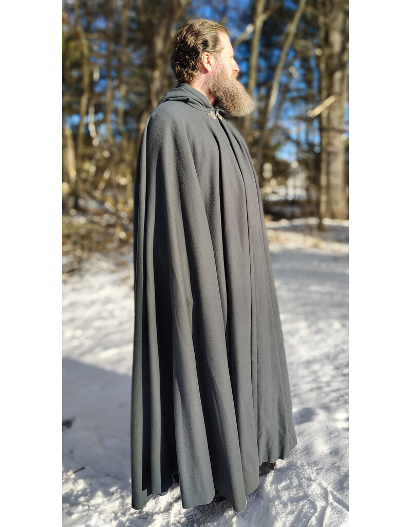 Cloakmakers.com 5917-Grey Wool Blend Cloak w/ Blue Velvet Hood Lining & Triple Medallion Clasp