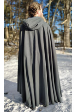 Cloakmakers.com 5917-Grey Wool Blend Cloak w/ Blue Velvet Hood Lining & Triple Medallion Clasp