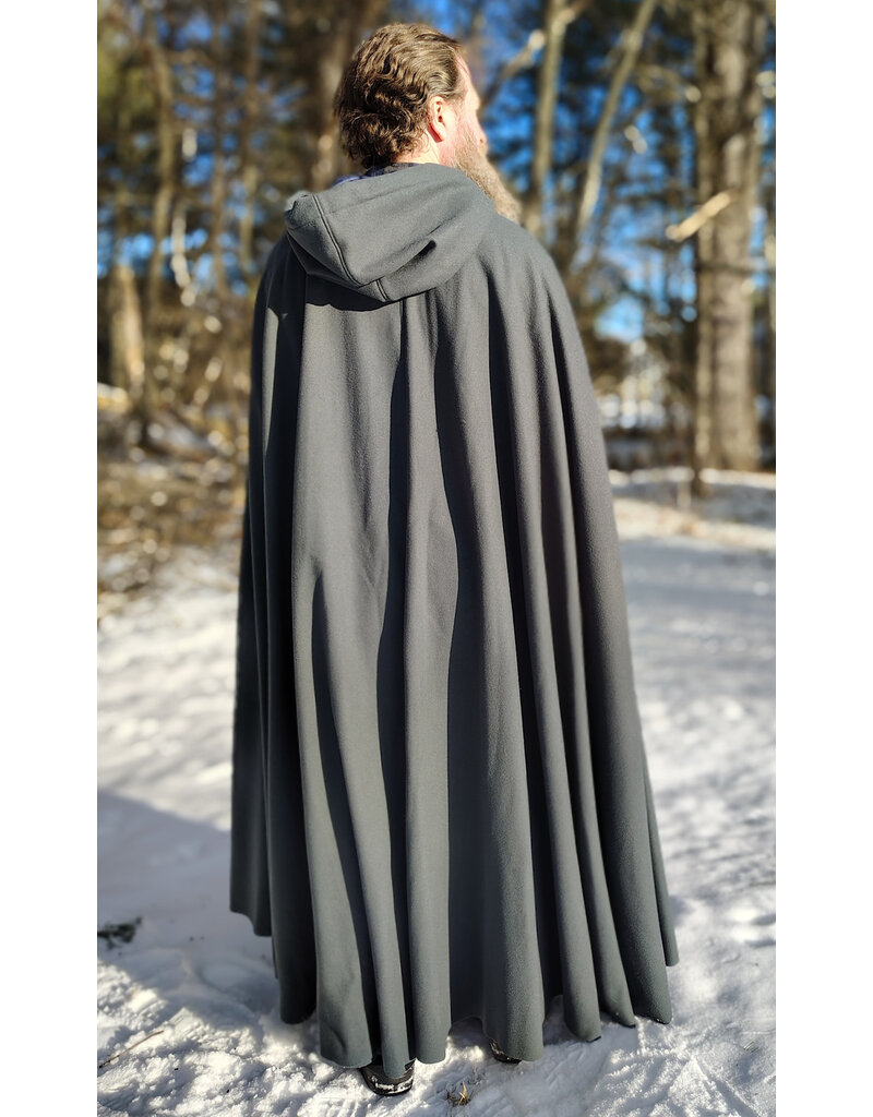 Cloakmakers.com 5917-Grey Wool Blend Cloak w/ Blue Velvet Hood Lining & Triple Medallion Clasp