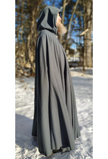 Cloakmakers.com 5917-Grey Wool Blend Cloak w/ Blue Velvet Hood Lining & Triple Medallion Clasp
