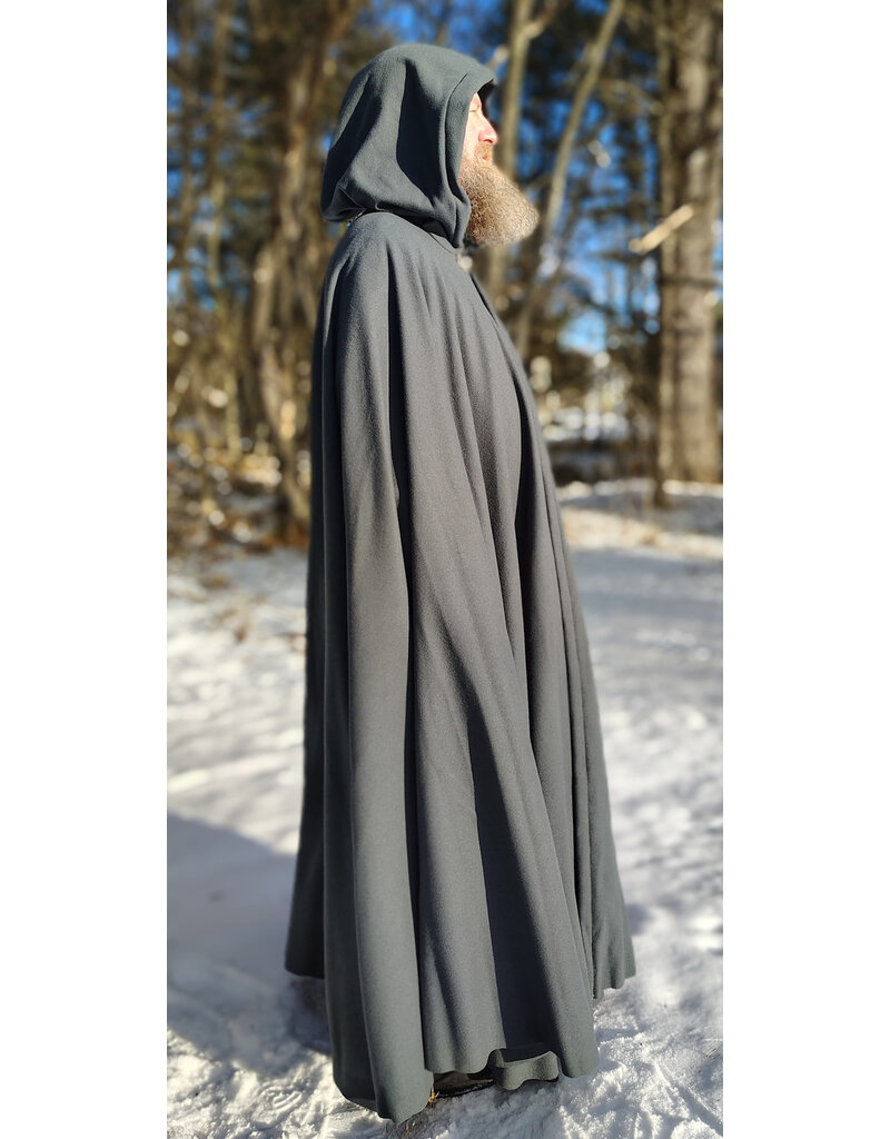 Cloakmakers.com 5917-Grey Wool Blend Cloak w/ Blue Velvet Hood Lining & Triple Medallion Clasp
