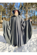 Cloakmakers.com 5917-Grey Wool Blend Cloak w/ Blue Velvet Hood Lining & Triple Medallion Clasp