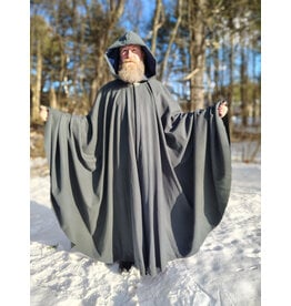 Cloakmakers.com 5917-Grey Wool Blend Cloak w/ Blue Velvet Hood Lining & Triple Medallion Clasp