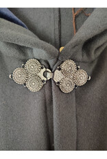 Cloakmakers.com 5917-Grey Wool Blend Cloak w/ Blue Velvet Hood Lining & Triple Medallion Clasp