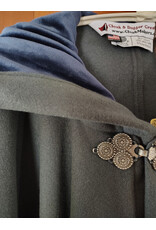 Cloakmakers.com 5917-Grey Wool Blend Cloak w/ Blue Velvet Hood Lining & Triple Medallion Clasp