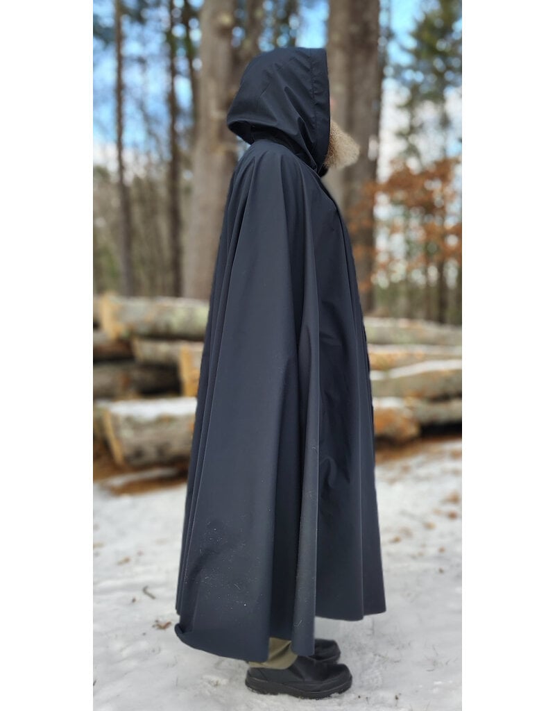 Cloakmakers.com 5918-Washable Dusty Black Fleece Raincloak w/ Silver Tone Clasp