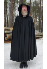 Cloakmakers.com 5919-Washable Black Wool Cloak w/ Purple Velvet Hood Lining & Gothic Rose Clasp