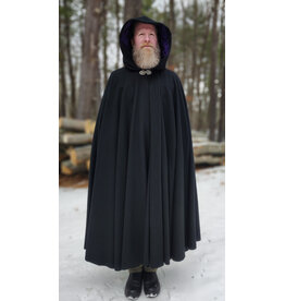 Cloakmakers.com 5919-Washable Black Wool Blend Cloak w/ Purple Velvet Hood Lining & Gothic Rose Clasp