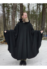 Cloakmakers.com 5919-Washable Black Wool Cloak w/ Purple Velvet Hood Lining & Gothic Rose Clasp