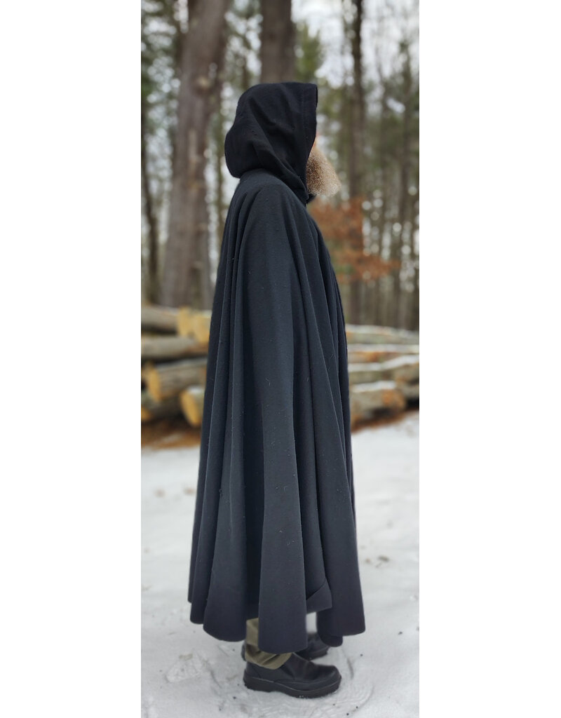 Cloakmakers.com 5919-Washable Black Wool Cloak w/ Purple Velvet Hood Lining & Gothic Rose Clasp