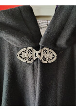 Cloakmakers.com 5919-Washable Black Wool Blend Cloak w/ Purple Velvet Hood Lining & Gothic Rose Clasp