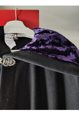 Cloakmakers.com 5919-Washable Black Wool Blend Cloak w/ Purple Velvet Hood Lining & Gothic Rose Clasp
