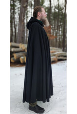 Cloakmakers.com 5920-Washable Black Wool Cloak w/ Green Velvet Hood Lining & Triple Medallion Clasp