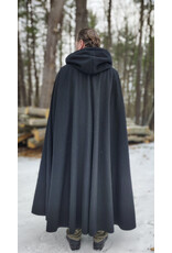 Cloakmakers.com 5920-Washable Black Wool Cloak w/ Green Velvet Hood Lining & Triple Medallion Clasp