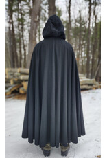 Cloakmakers.com 5920-Washable Black Wool Blend Cloak w/ Green Velvet Hood Lining & Triple Medallion Clasp