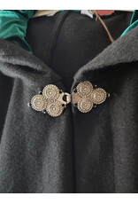 Cloakmakers.com 5920-Washable Black Wool Blend Cloak w/ Green Velvet Hood Lining & Triple Medallion Clasp